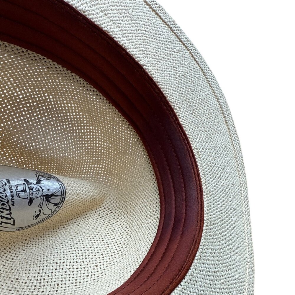 Indiana Jones Authentic Straw Fedora Hat With Brown Band Size Large - Picture 8 of 9